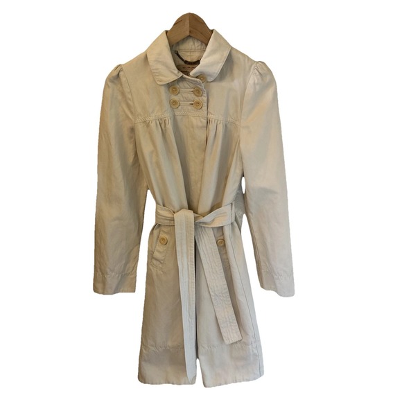Jackets & Blazers - Woman's Long Trench Coat See By Chloe US Sz 4 Light Khaki Button Tie Waist